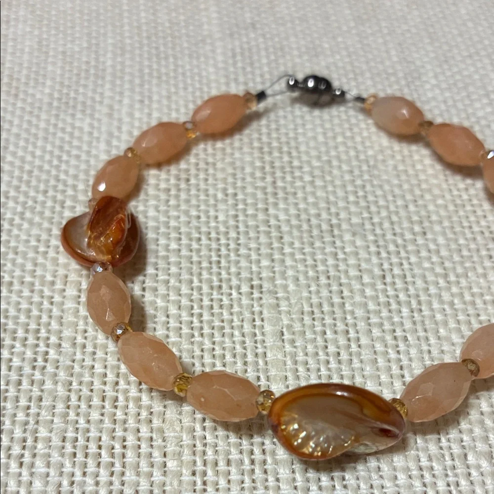 Elegant Orange red aventurine and shell gemstone Beaded Bracelet